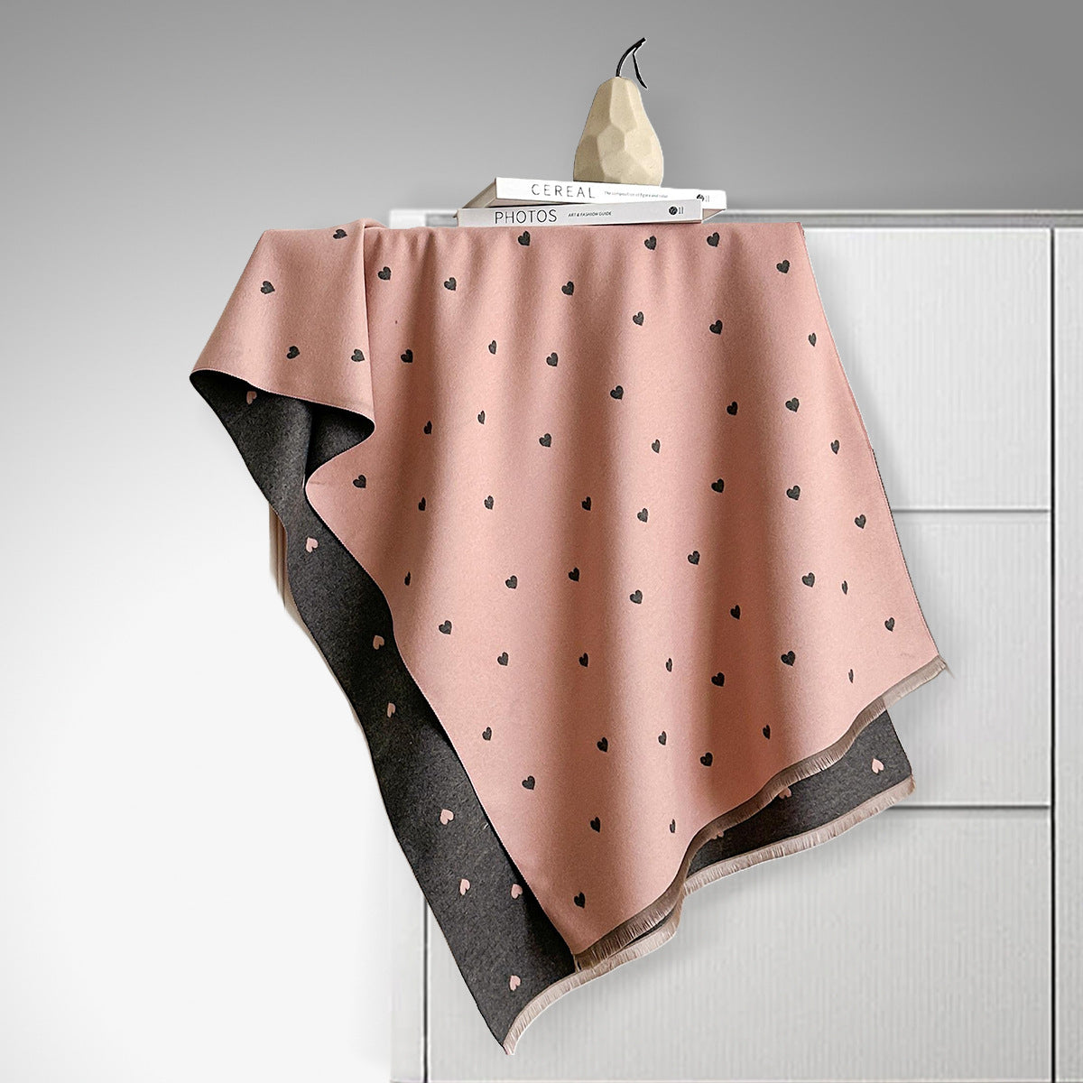 Écharpe double face en imitation cachemire – Motif cœur