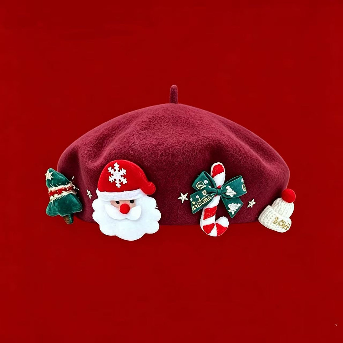 Béret de Noël en laine mélangée – Nœud ou Père Noël