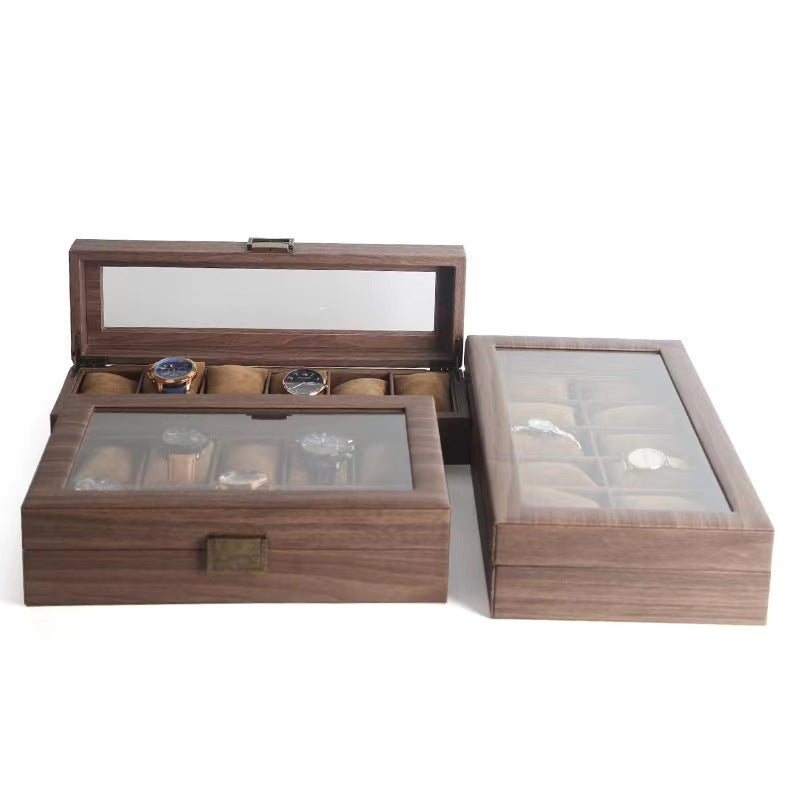 Boîte à montres en simili cuir – Dessus en verre, coussins doux