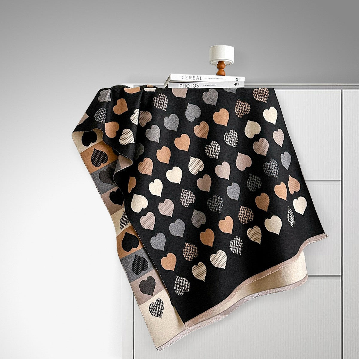Écharpe double face en imitation cachemire – Motif cœur