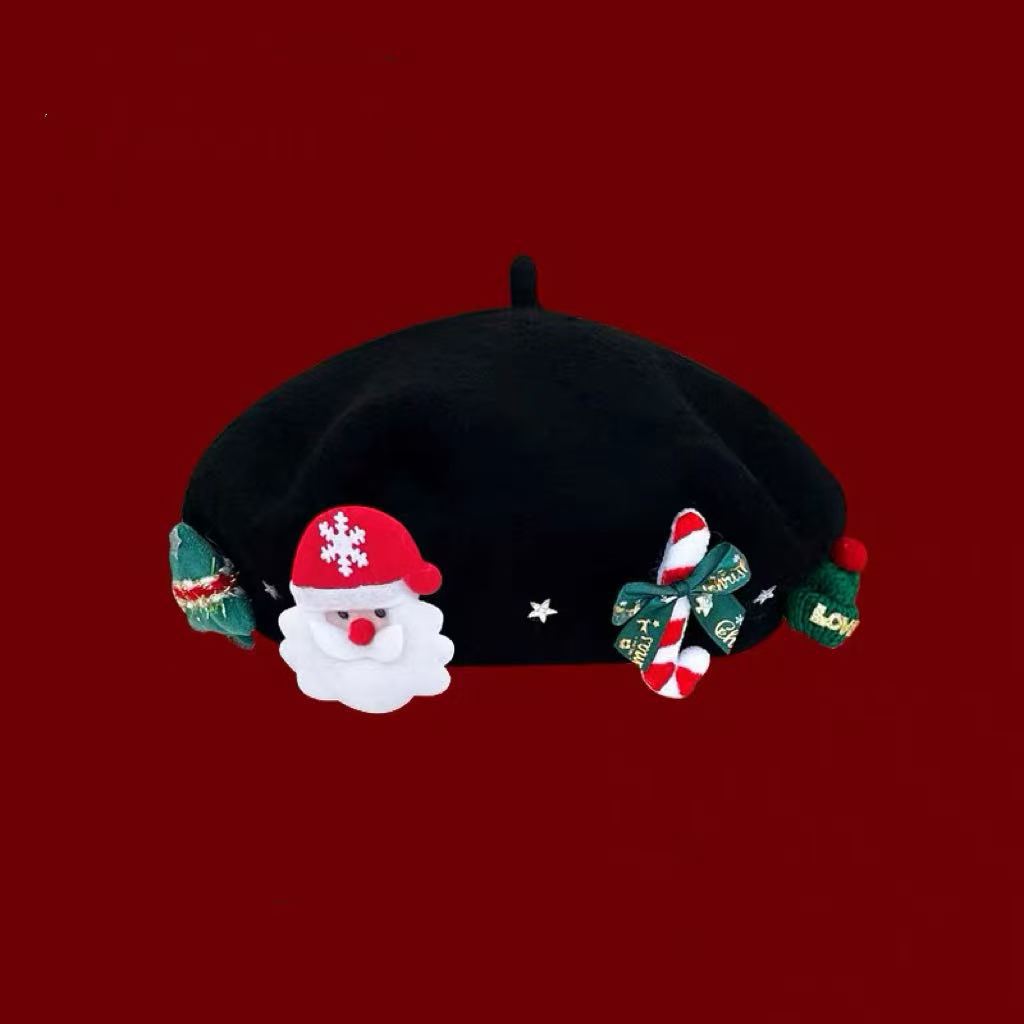 Béret de Noël en laine mélangée – Nœud ou Père Noël