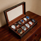 Boîte à montres 12 emplacements – Simili cuir effet bois