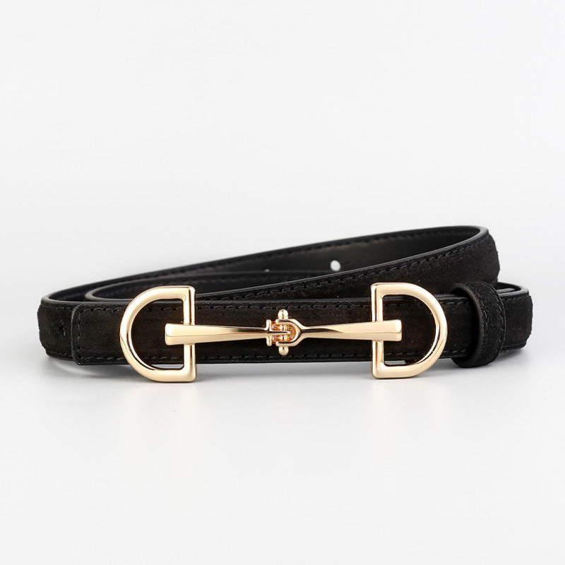 Ceinture fine femme en cuir suédé – Boucle fer à cheval