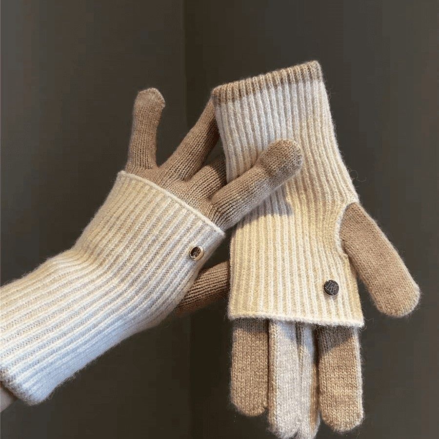 Gants 2-en-1 convertibles en laine d'alpaga – Bicolores, écran tactile