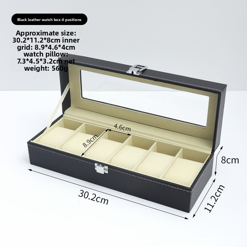 Boîte à montres en simili cuir – Dessus en verre, coussins doux