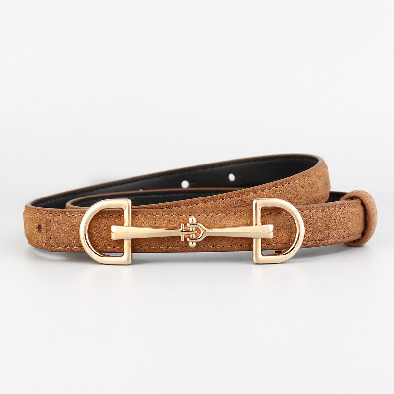 Ceinture fine femme en cuir suédé – Boucle fer à cheval