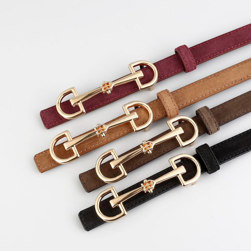 Ceinture fine femme en cuir suédé – Boucle fer à cheval
