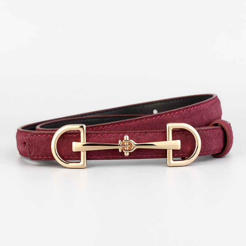 Ceinture fine femme en cuir suédé – Boucle fer à cheval