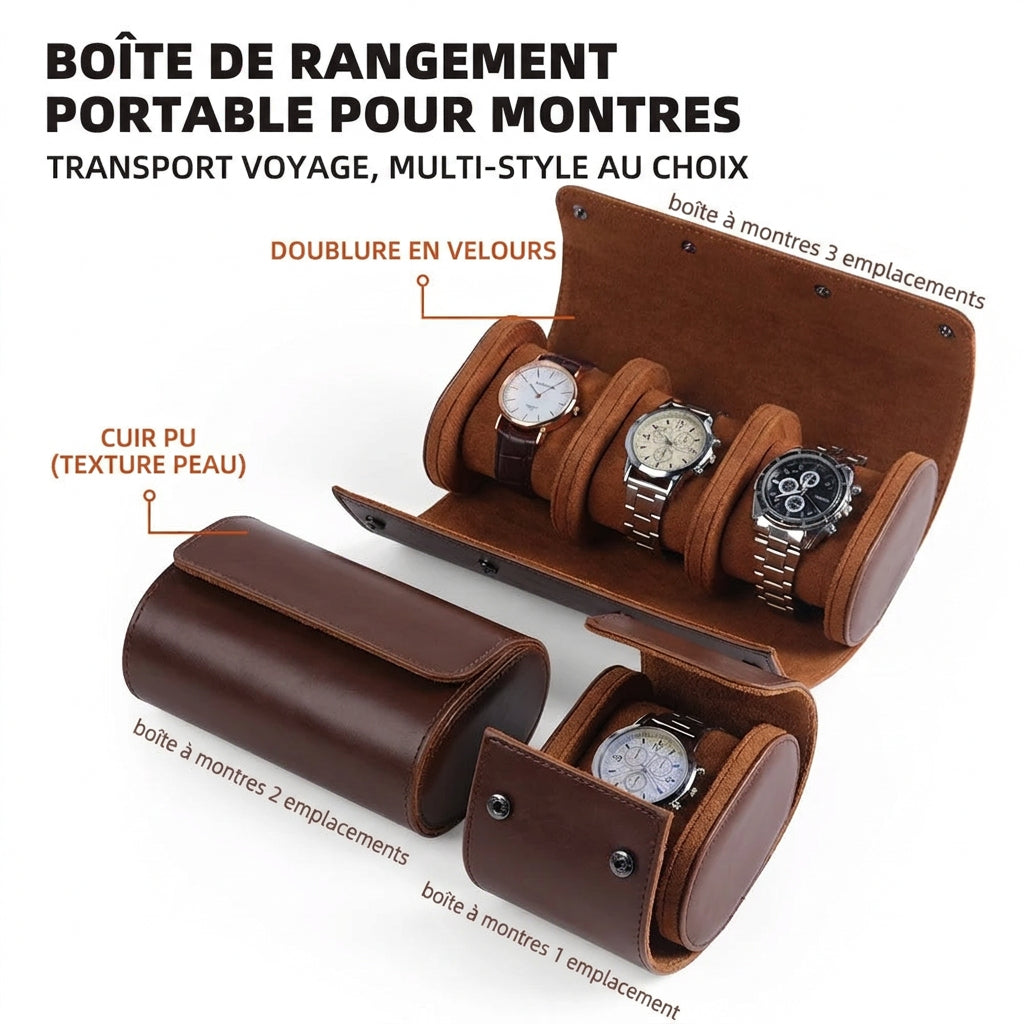 Étui de voyage pour montres en simili cuir – Antichoc