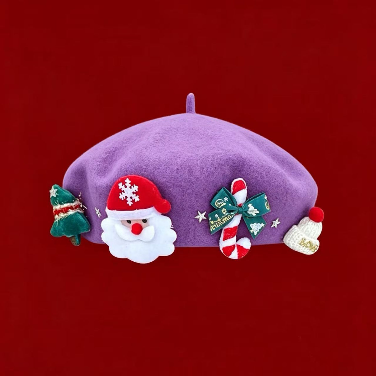 Béret de Noël en laine mélangée – Nœud ou Père Noël