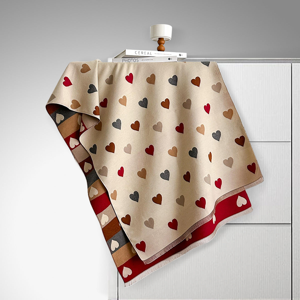 Écharpe double face en imitation cachemire – Motif cœur