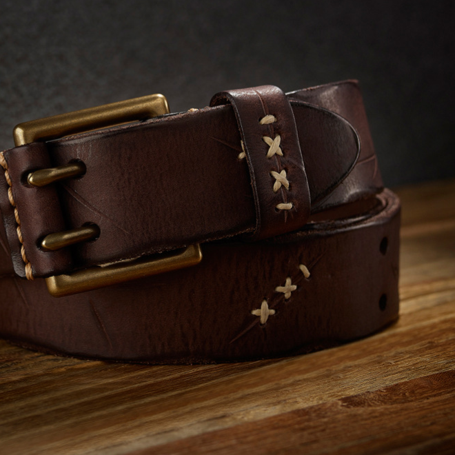Ceinture homme en cuir fait main – Boucle ardillon vintage