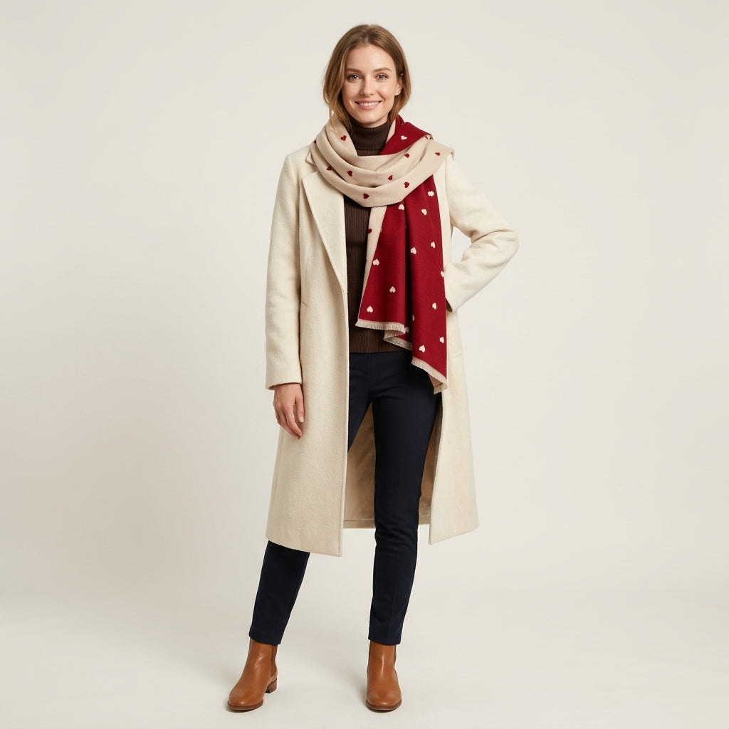 Écharpe double face en imitation cachemire – Motif cœur