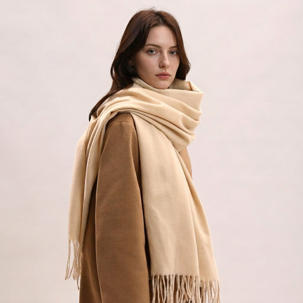 Écharpe longue effet cachemire à franges – Élégance hivernale