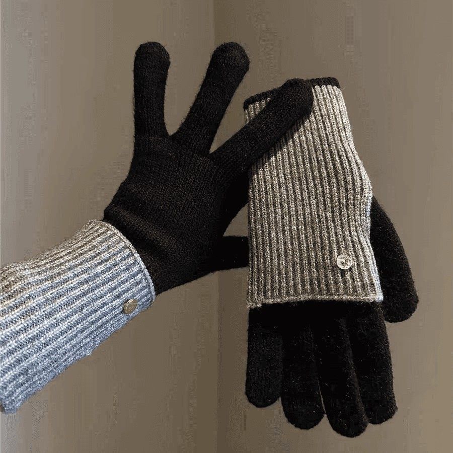 Gants 2-en-1 convertibles en laine d'alpaga – Bicolores, écran tactile
