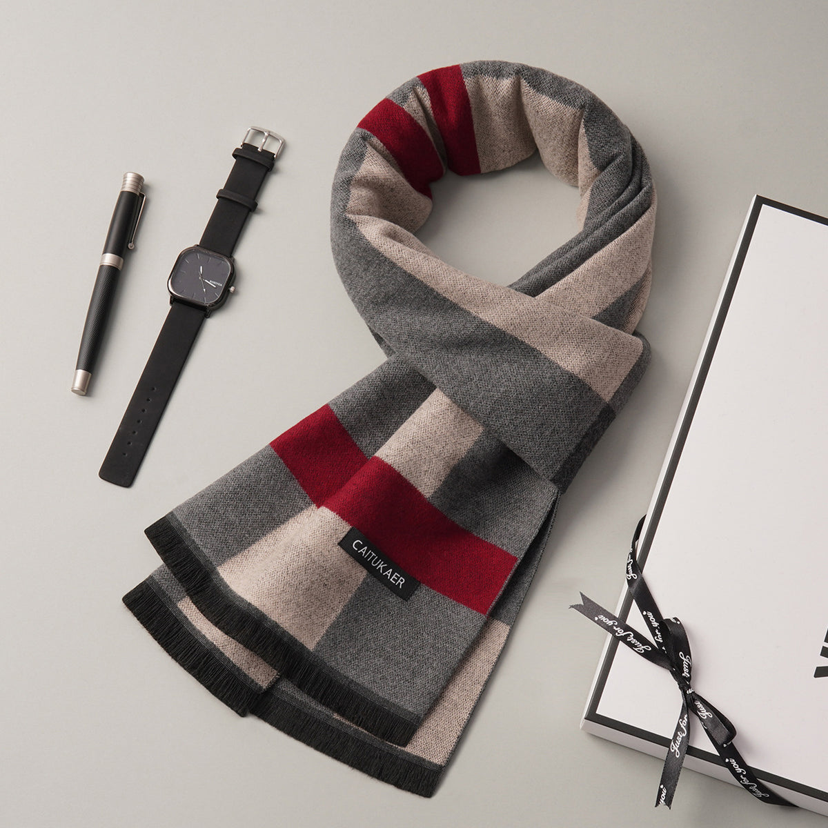 Écharpe fine à carreaux homme – Chaude et légère, automne-hiver