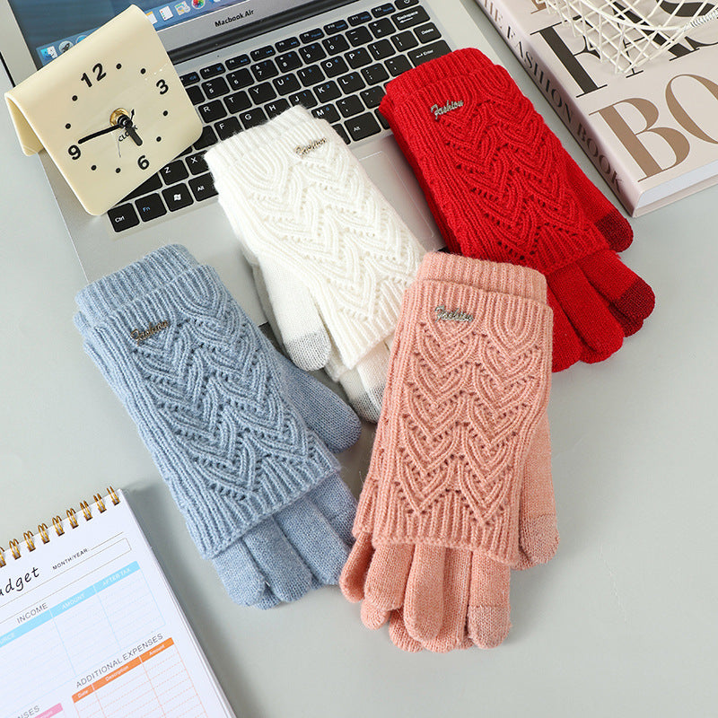 Gants 2-en-1 convertibles en laine acrylique – Écran tactile, femme