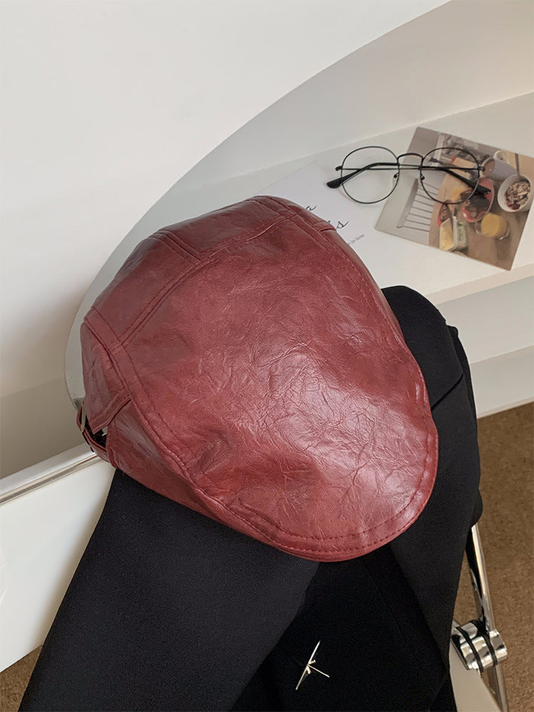 Béret en simili cuir rétro – Taille unique