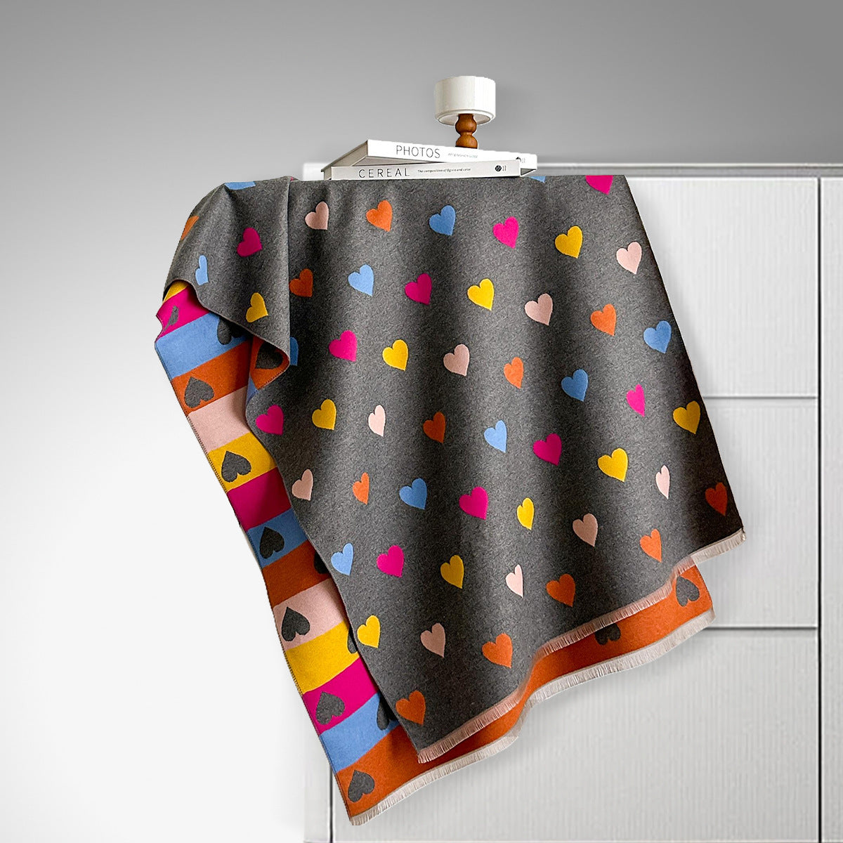Écharpe double face en imitation cachemire – Motif cœur