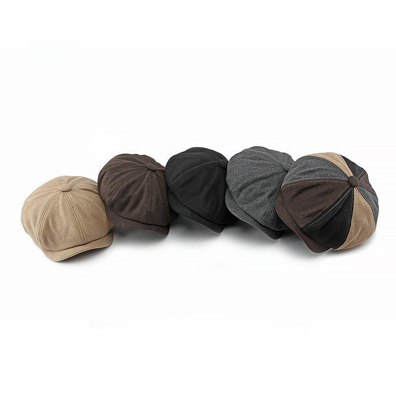 Béret octogonal en laine mixte – Style gavroche rétro, taille unique