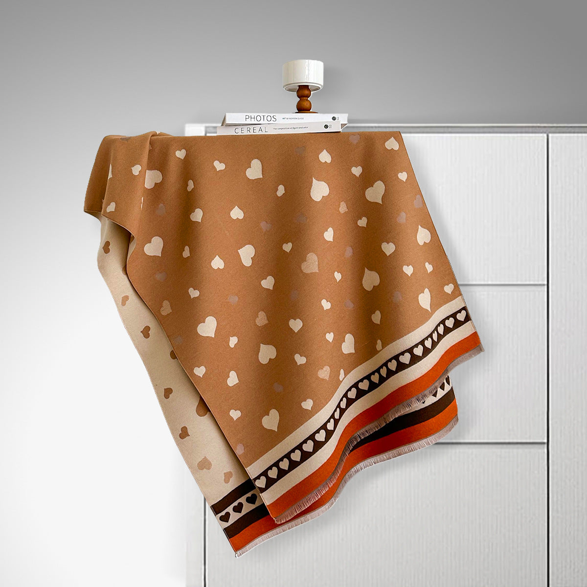 Écharpe double face en imitation cachemire – Motif cœur