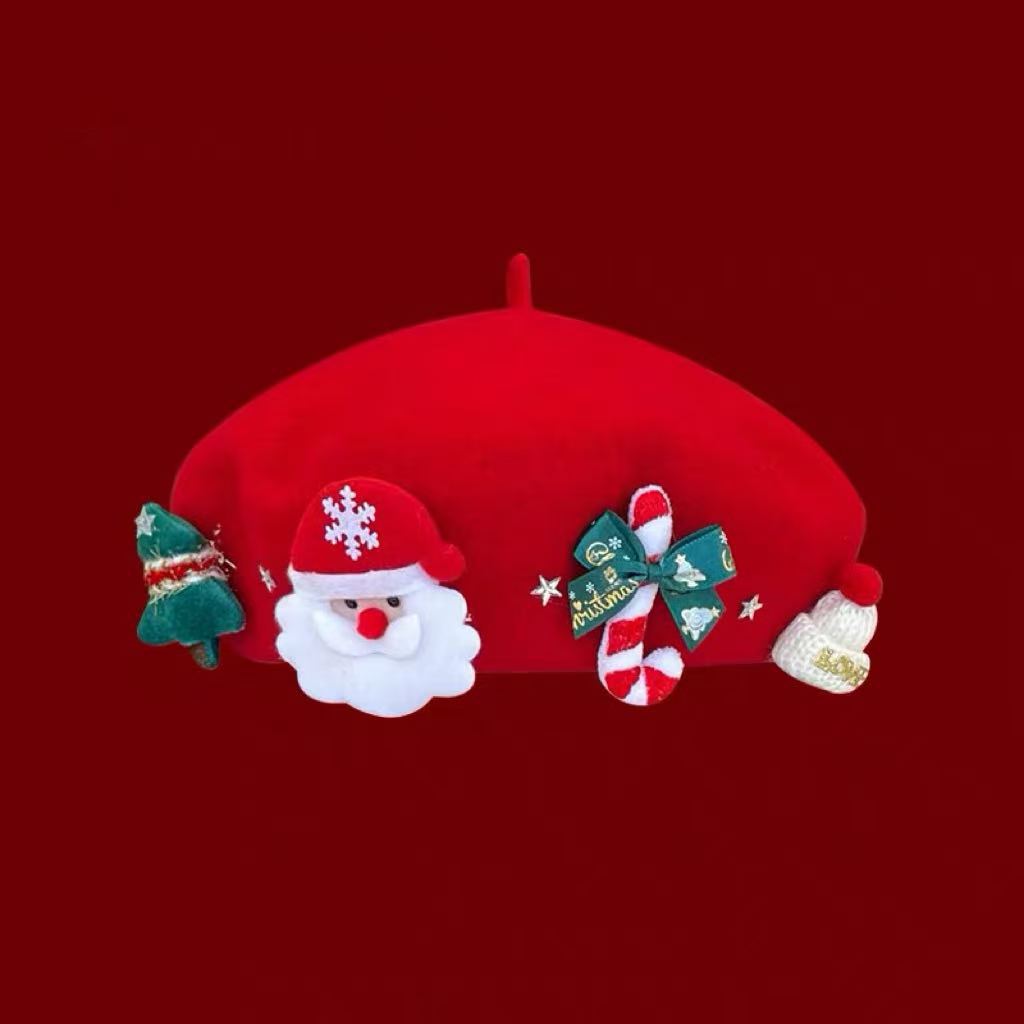 Béret de Noël en laine mélangée – Nœud ou Père Noël