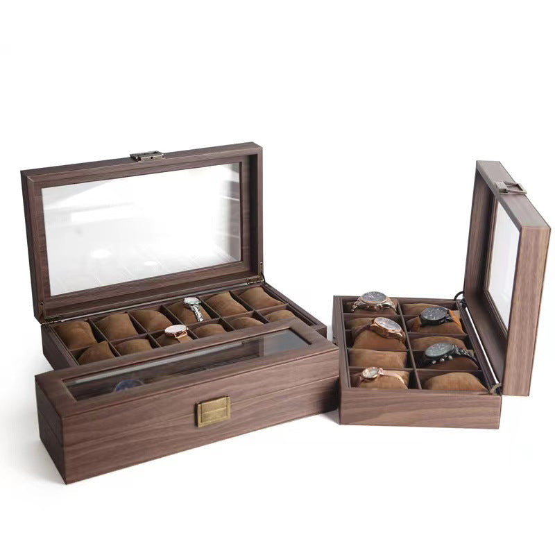 Boîte à montres en simili cuir – Dessus en verre, coussins doux