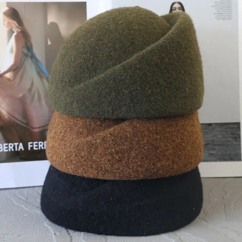Toque pillbox asymétrique en laine mélangée – Automne-hiver