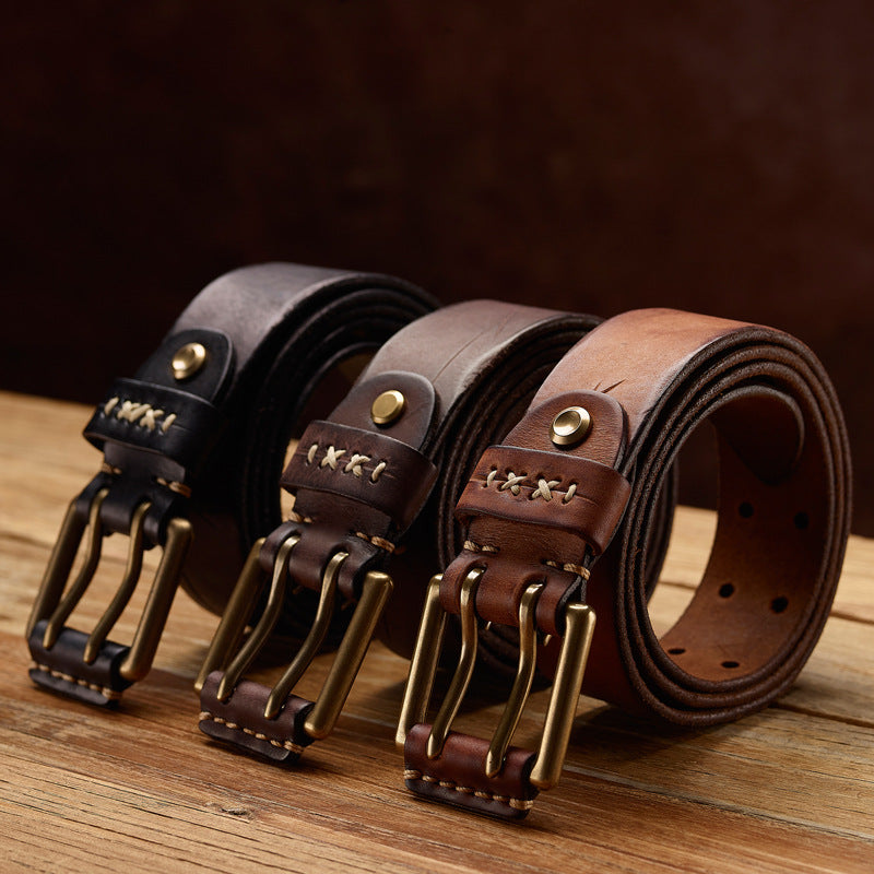 Ceinture homme en cuir fait main – Boucle ardillon vintage