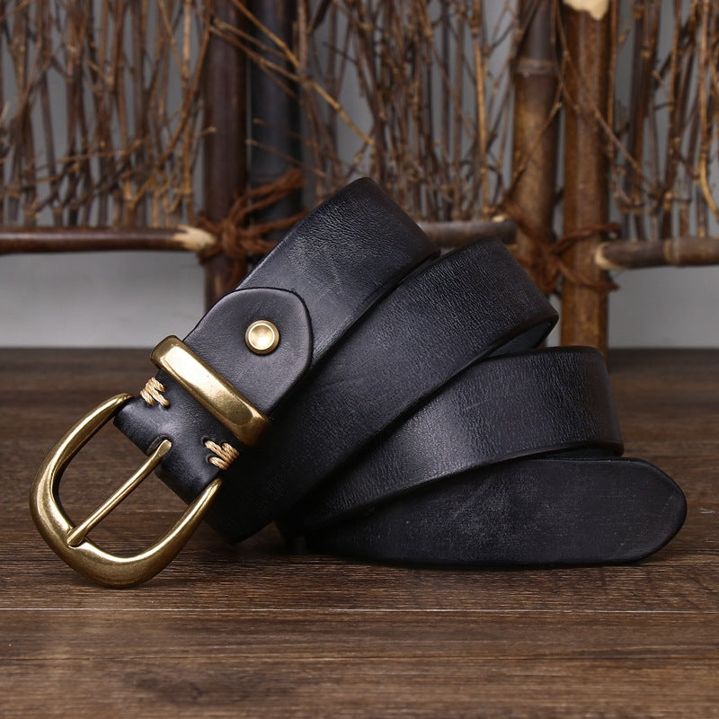 Ceinture en cuir pleine fleur à boucle ardillon – Style vintage