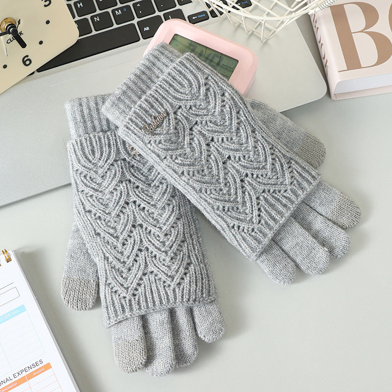Gants 2-en-1 convertibles en laine acrylique – Écran tactile, femme