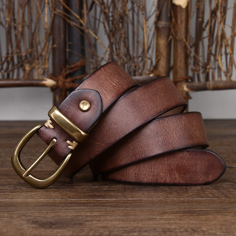 Ceinture en cuir pleine fleur à boucle ardillon – Style vintage