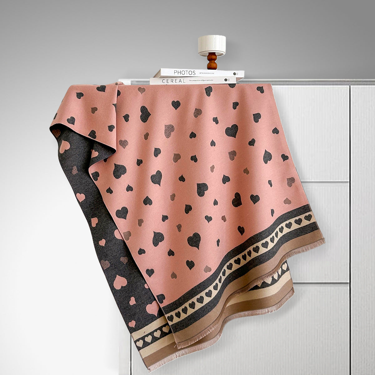 Écharpe double face en imitation cachemire – Motif cœur