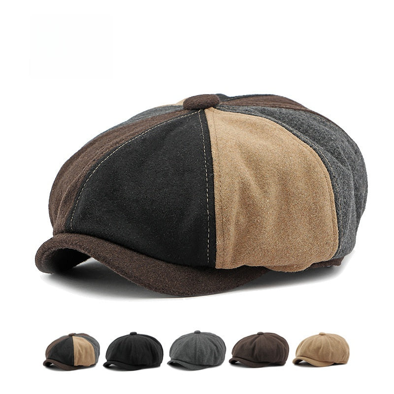 Béret octogonal en laine mixte – Style gavroche rétro, taille unique