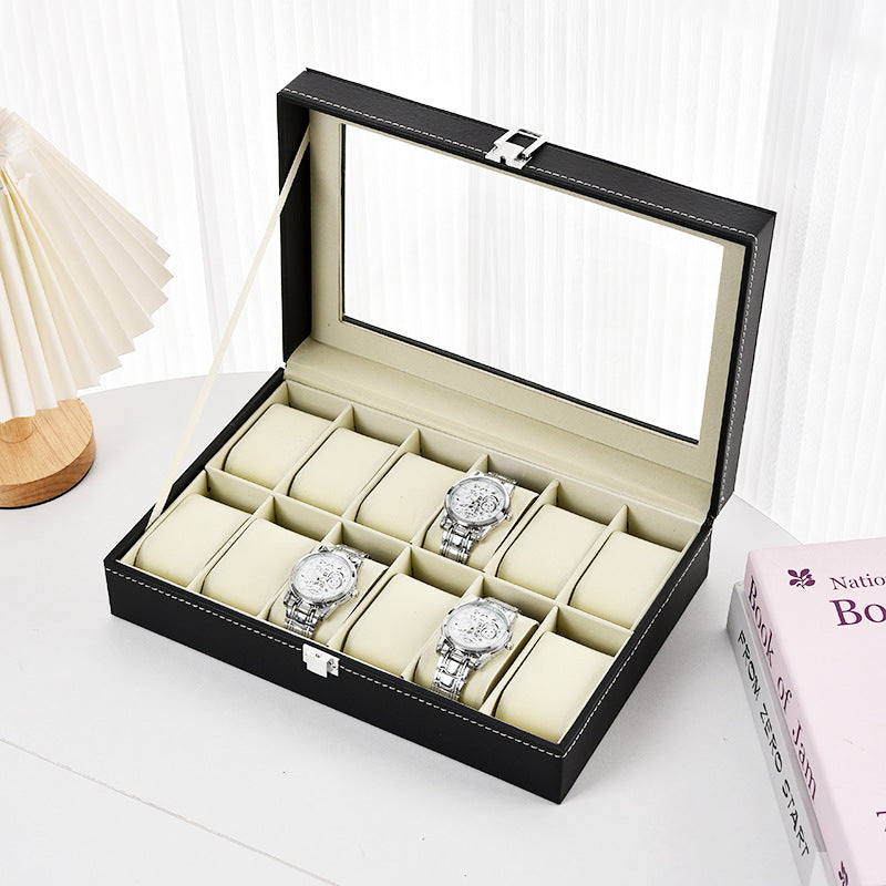 Boîte à montres en simili cuir – Fenêtre transparente, 3 à 24 montres
