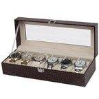 Boîte à 6 montres en bois et simili cuir – Effet crocodile