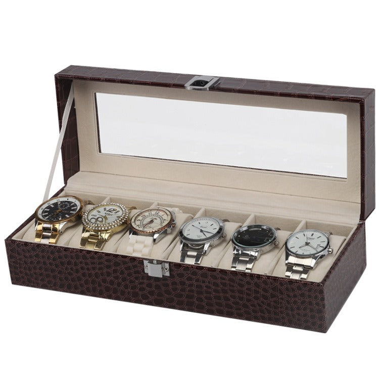 Boîte à 6 montres en bois et simili cuir – Effet crocodile