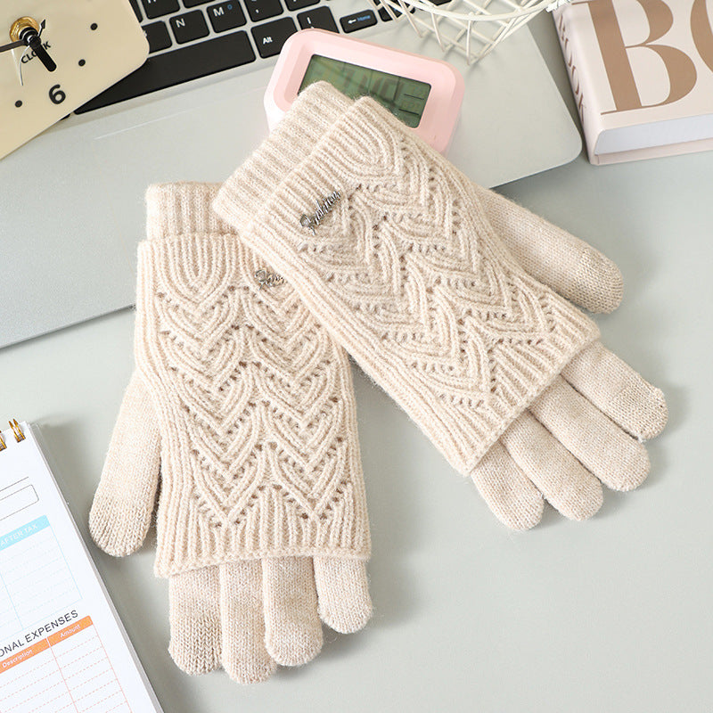 Gants 2-en-1 convertibles en laine acrylique – Écran tactile, femme