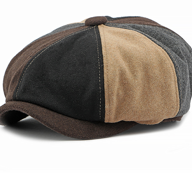Béret octogonal en laine mixte – Style gavroche rétro, taille unique