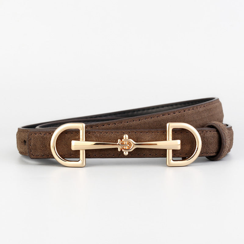 Ceinture fine femme en cuir suédé – Boucle fer à cheval