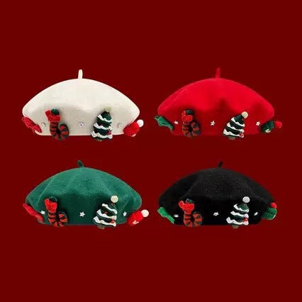 Béret de Noël en laine mélangée – Nœud ou Père Noël