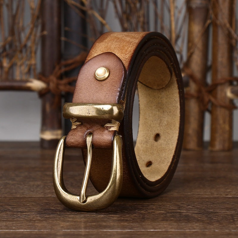 Ceinture en cuir pleine fleur à boucle ardillon – Style vintage