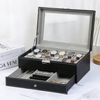 Boîte à montres et bijoux double étage – 12 montres, fenêtre transparente