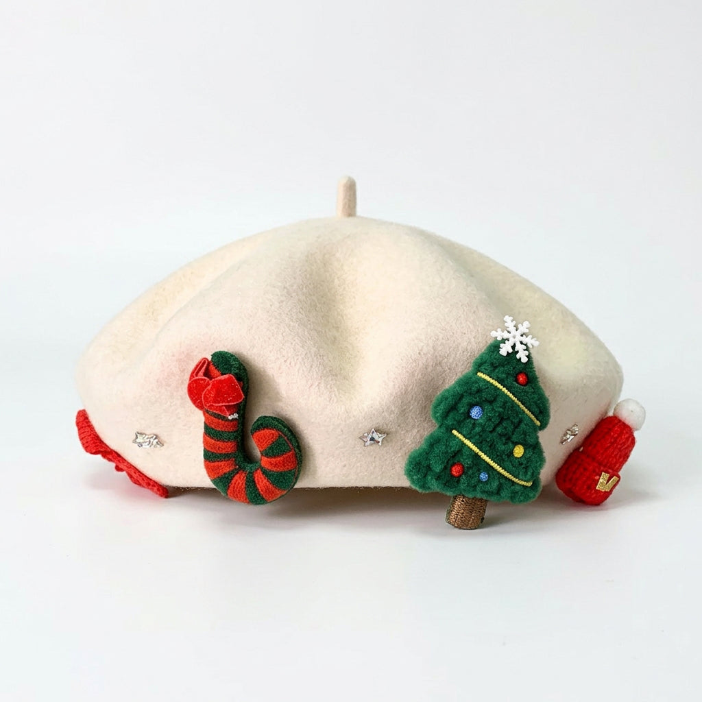 Béret de Noël en laine mélangée – Nœud ou Père Noël