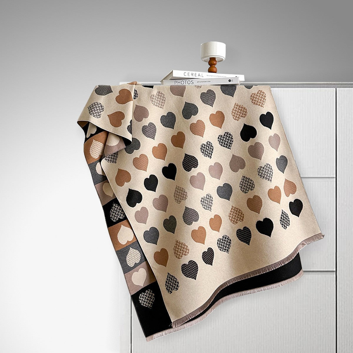 Écharpe double face en imitation cachemire – Motif cœur