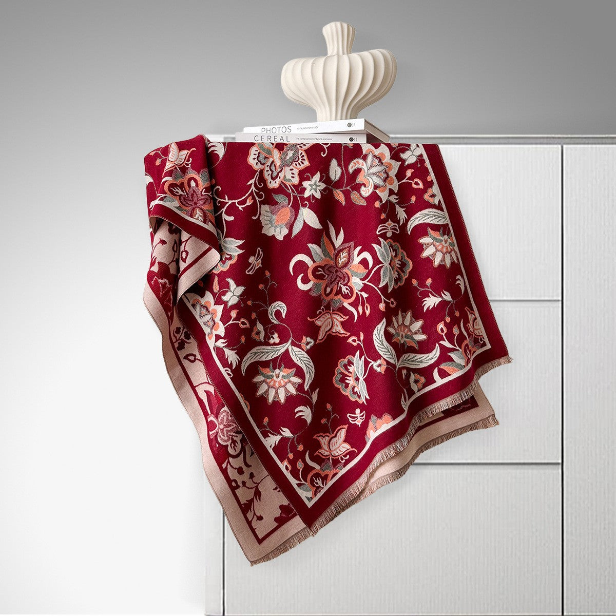 Écharpe double face en imitation cachemire – Motif cœur
