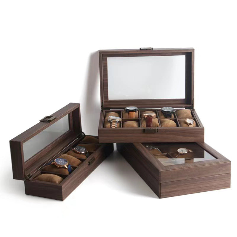 Boîte à montres en simili cuir – Dessus en verre, coussins doux