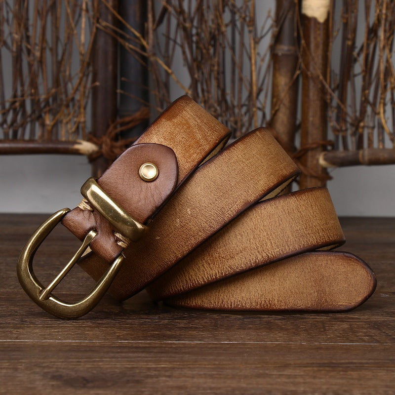 Ceinture en cuir pleine fleur à boucle ardillon – Style vintage