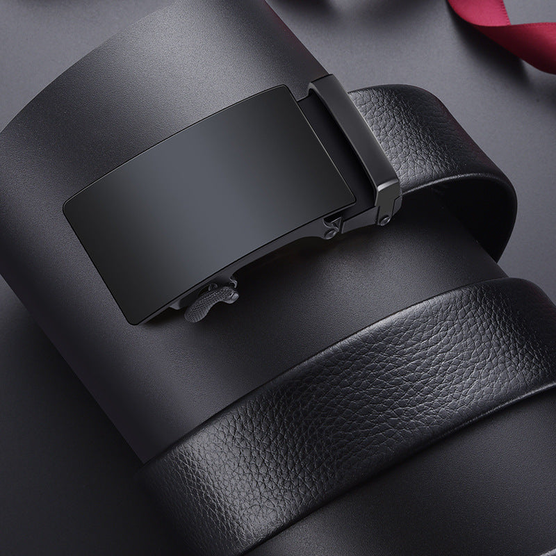 Ceinture homme à boucle automatique en simili cuir – Motif carré