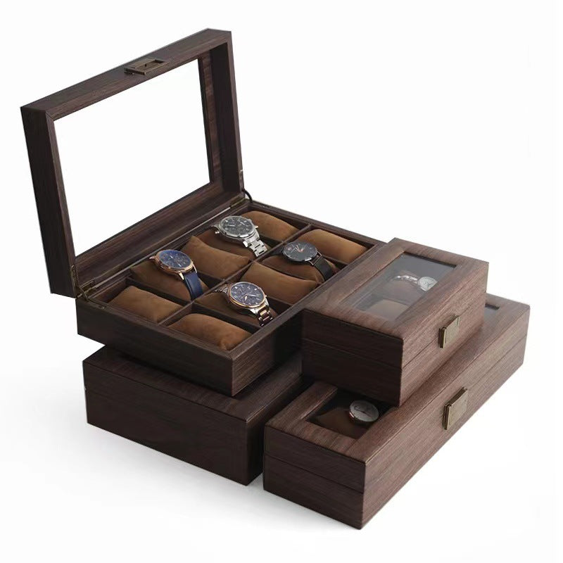 Boîte à montres en simili cuir – Dessus en verre, coussins doux